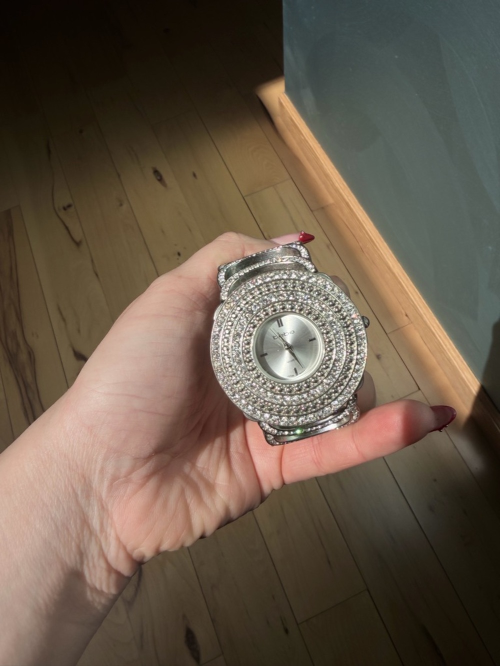 bebe Silver Crystal-Embellished Round Watch, worn once